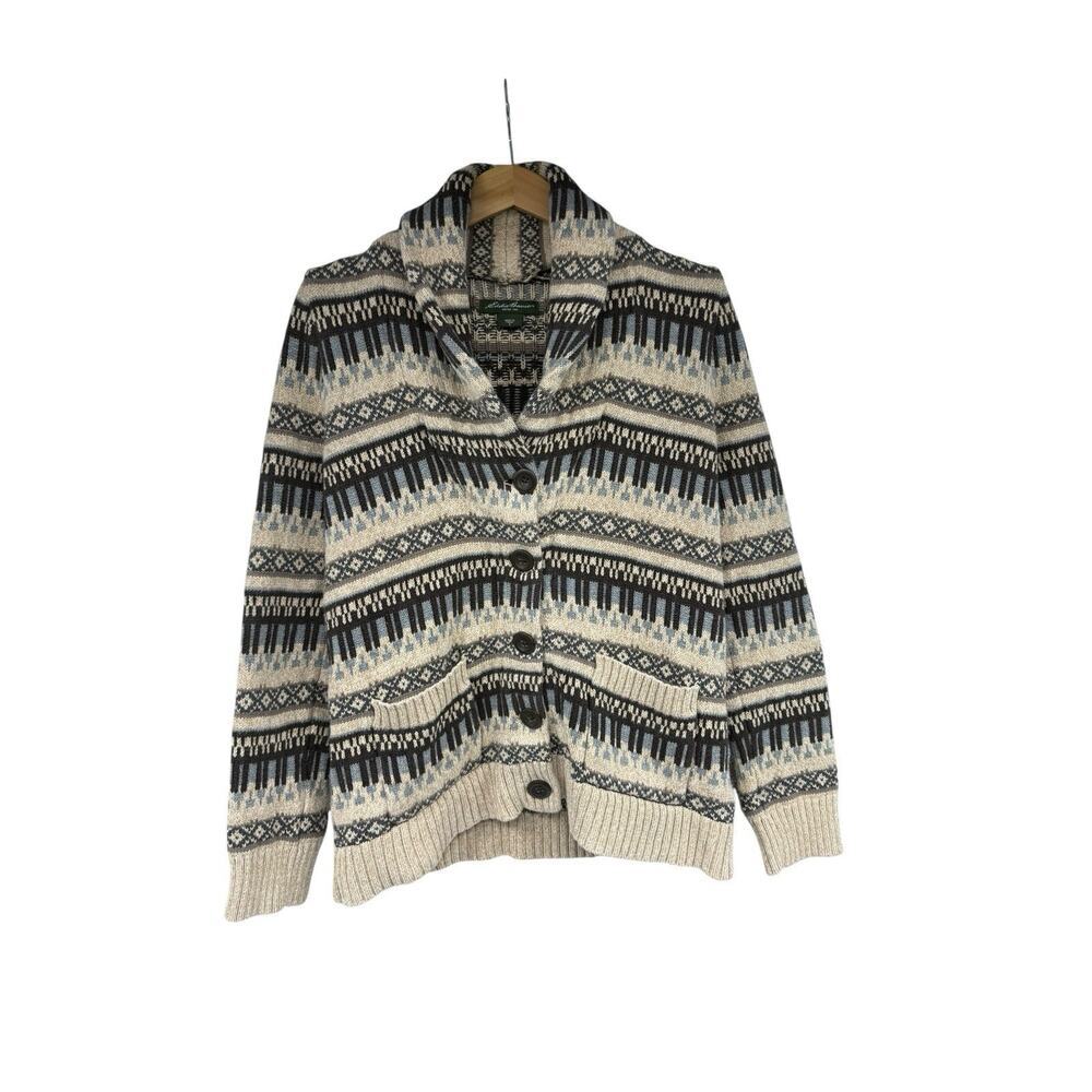 Eddie Bauer Men Piano Keys Style Cardigan Button‎ sweater 100% Cotton Granola S